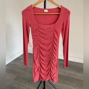 Aritzia Wilfred Body Con Ruched Long Sleeve Dress Soft Stretch